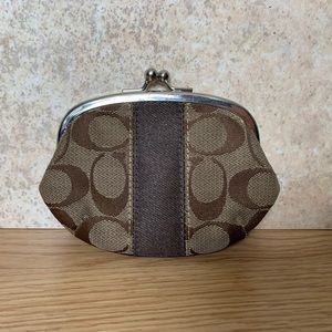 Coach Signature Brown Kiss Lock Coin Purse